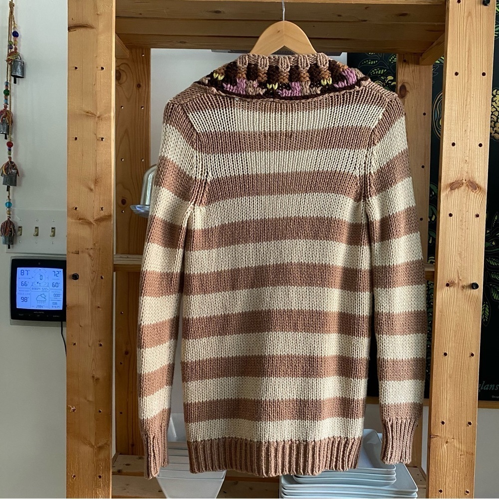 Anthropologie Sparrow Tan Stripe Hopi Basketweave Knit Cardigan Sweater Small - Picture 3 of 15